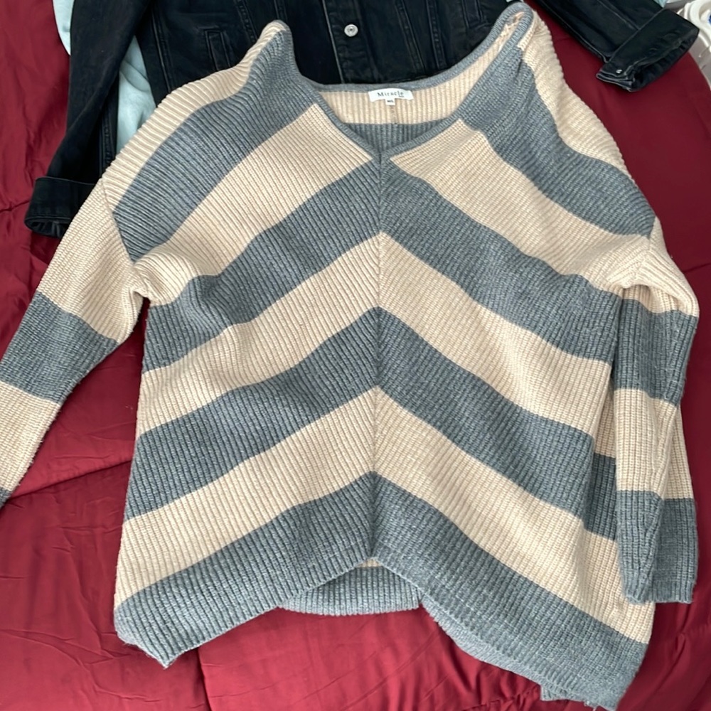 Striped off shoulder sweater